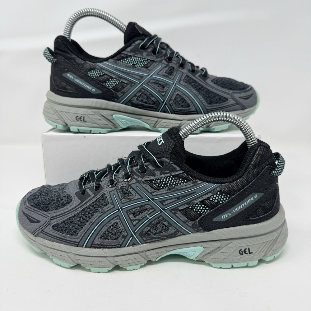 Asics Gel Venture 6 Women Size 7 Running Shoes 1012A504 Black Gray Aqua Sneakers